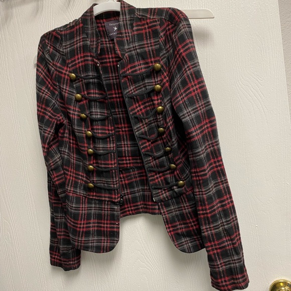 Vintage Y2k forever 21 plaid checkered steampunk grunge flannel jacket medium - Picture 8 of 10